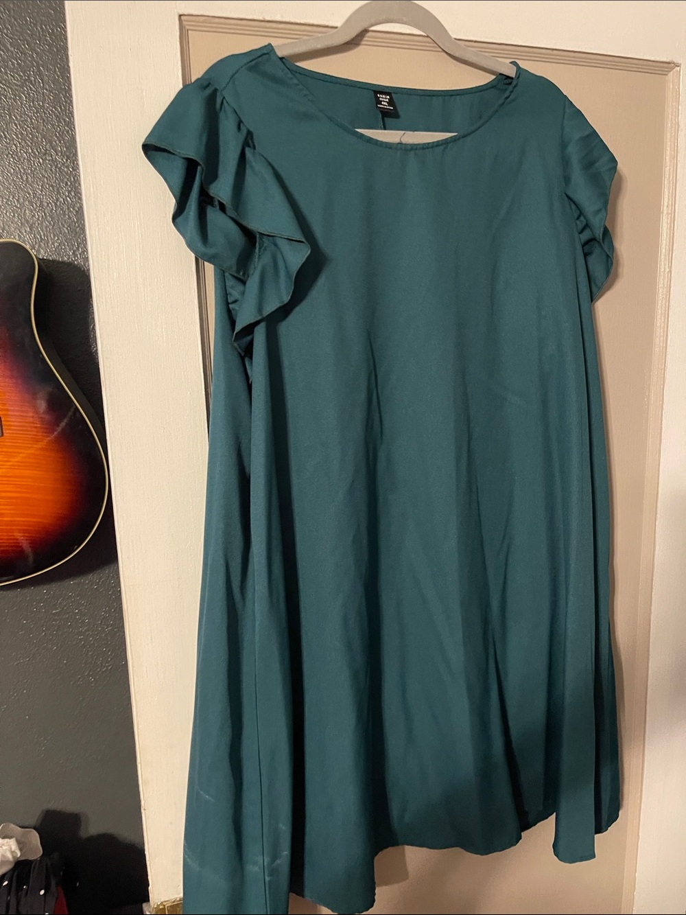 SHEIN Teal Ruffle-Sleeve Midi Dress